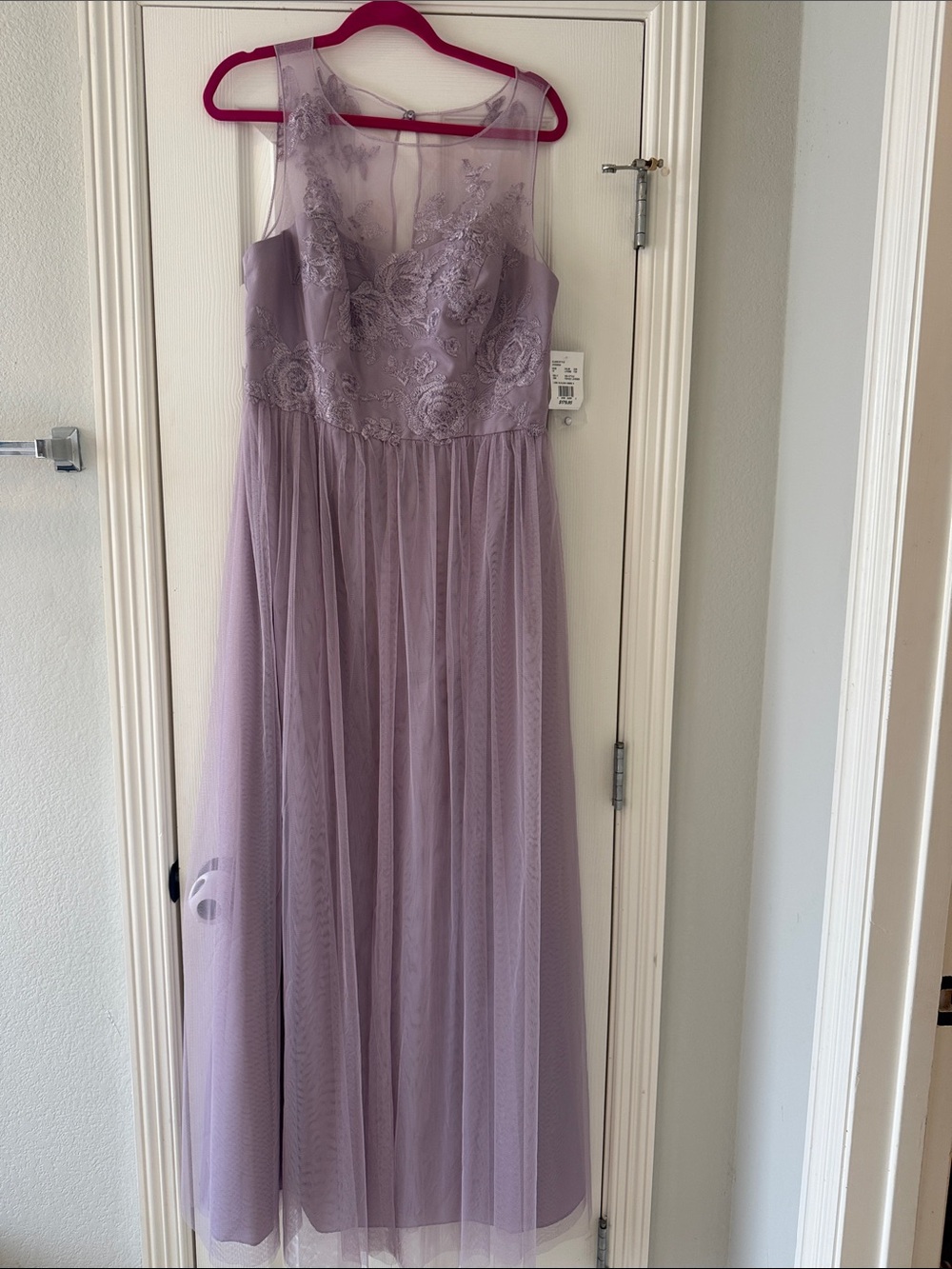 Sleeveless Lace & Tulle Maxi Dress from David’s Bridal in Lavender Haze